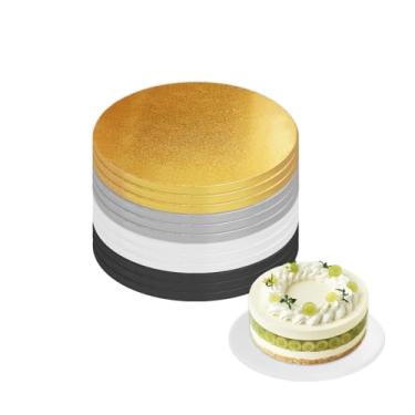 Imagem de 12 peças de tambores de bolo de 25 cm, tábuas de bolo redondas de 1/2 polegada de espessura, quatro cores: branco, dourado, prata e preto, papelão de qualidade profissional