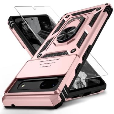 Imagem de Weycolor Capa para Google Pixel 8A com protetor de tela HD para lente de câmera, proteção contra quedas de grau militar, suporte de anel magnético, capa protetora para celular, ouro rosa