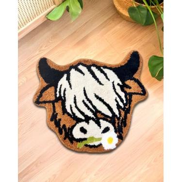 Imagem de PreLiving Highland Cow Tapete de banheiro – Tapete de banheiro Western Farmhouse – Tapete de vaca absorvente macio para decoração de banheiro rústico – Microfibra antiderrapante – 50 x 69 cm