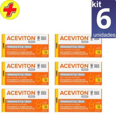 Imagem de kit 6 Vitamina C efervescente Aceviton - 1g Vitamina C + Zinco com 10 