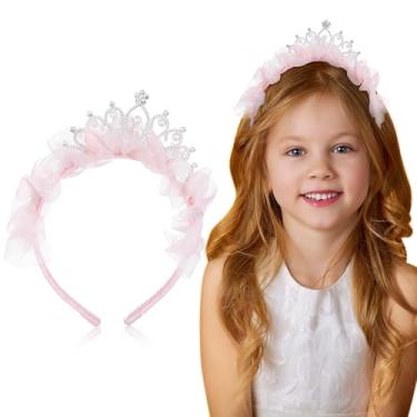 Imagem de minkissy Tiara de coroa de princesa, tiara de tule, coroa de aniversário para, tiaras fofas para adolescentes, festa de aniversário, (rosa)