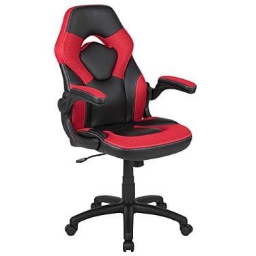 Imagem de Flash Furniture Cadeira para jogos X10 de couro macio de couro macio com braços dobráveis, cadeira giratória ergonômica acolchoada para computador, vermelha/preta