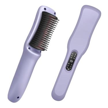 Imagem de FERNIDA Escova alisadora sem fio portátil mini pente alisador de cabelo recarregável para mulheres e meninas em viagens