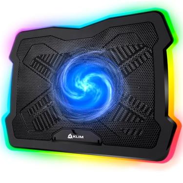 Imagem de KLIM Ultimate + almofada de resfriamento para laptop RGB com aro de LED + nova versão 2023 + cooler para laptop para jogos + ventilador alimentado por USB + suporte para laptop muito estável e silencioso + compatível de até 17 polegadas + PC, Mac, PS5, PS4, Xbox One