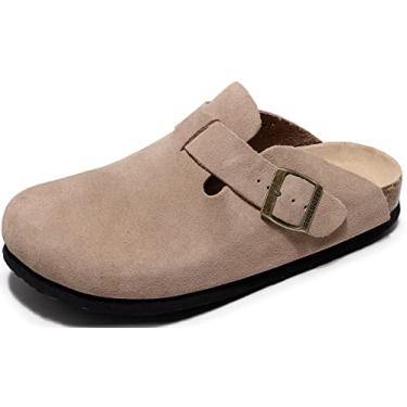 Imagem de GUOLUOFEI Tamancos para mulheres, tamancos femininos - Pantufas Mules com suporte de arco e fivela ajustável, Marrom, 7