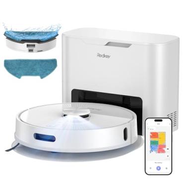 Imagem de Redkey Robô aspirador de pó R10, robô a vácuo 3 em 1 com estação de sucção e esfregão, navegação LiDAR, potente potência de sucção de 4000 Pa, saco de pó de 4L, 90 dias de limpeza sem as mãos, ideal