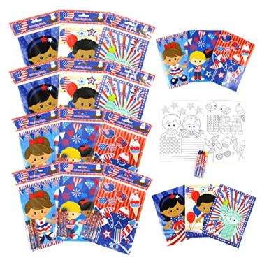 Imagem de Conjunto de livros de colorir de 4 de julho com giz de cera – lembrancinhas de festa patriótica com 12 livros de colorir e 48 giz de cera, brindes de festa de 4 de julho, lembrancinhas de lembrancinhas, brindes de carnaval, artes de verão e artesanato