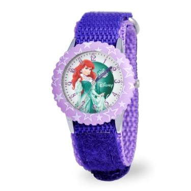 Imagem de Disney Relógio infantil de aço inoxidável W000866 "Ariel Time Teacher" com pulseira de nylon roxa