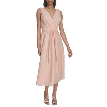 Imagem de Halston Vestido feminino de chiffon texturizado com decote em V sem mangas, Praia, 46
