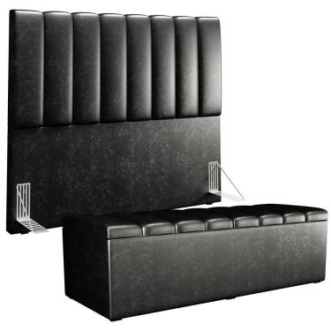 Imagem de Kit Cabeceira Cama Box Casal com Calçadeira Baú Dália W01 140cm Couríssimo Estrutura Ma...