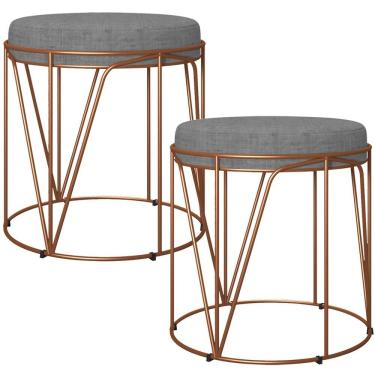 Imagem de Kit 02 Puffs Aramado Bronze Zaya L02 Linho Cinza Escuro