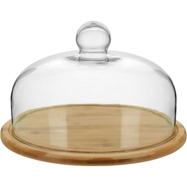 Imagem de Prato Bolo 18X29X29Cm Bambu Natural Tampa Vidro