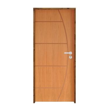Imagem de Kit Porta De Madeira 210X72Cm Batente 11Cm Fechadura Stilo Cromada Externa 6 Imbuia