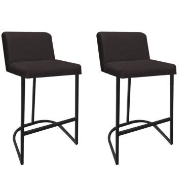 Imagem de Kit 02 Banquetas Com Encosto Confort Bistrô Cozinha Ferro Preto Corino Marrom - Amey Decor