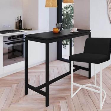 Imagem de Banqueta Com Encosto Noah Luxo Confort Bistrô Cozinha Ferro Branco Corino Preto - Amey Decor
