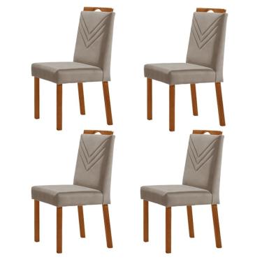 Imagem de Kit 4 Cadeiras Maia Com Puxador Móveis Minas Cor Veludo Cinza