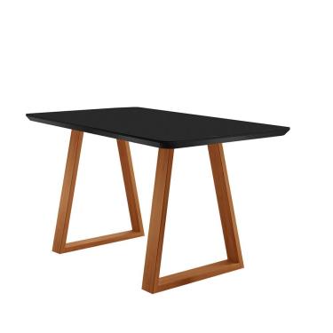 Imagem de Mesa De Jantar Viena Madeira Maciça 140x80cm Tampo Retângular Vidro Móveis Minas Cor Preto