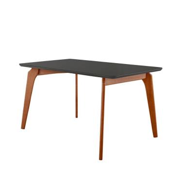 Imagem de Mesa De Jantar Paris Madeira Maciça 140x80cm Tampo Retângular Vidro Móveis Minas Cor Preto
