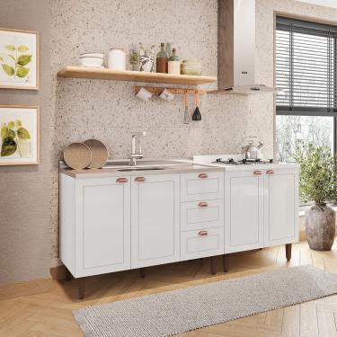 Imagem de Cozinha Pérola 2 Peças Balcão 2 Gavetas 3 Portas E Balcão 2 Portas Yescasa Branco