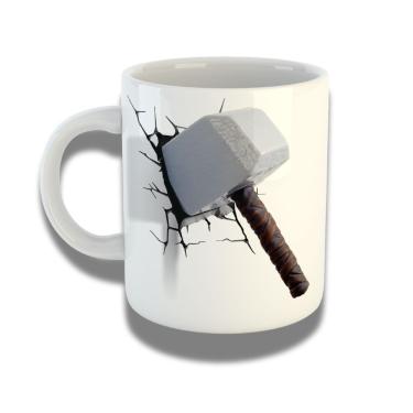 Imagem de Caneca De Porcelana 325ml Com Design 3d Exclusivo Martelo Do Thor