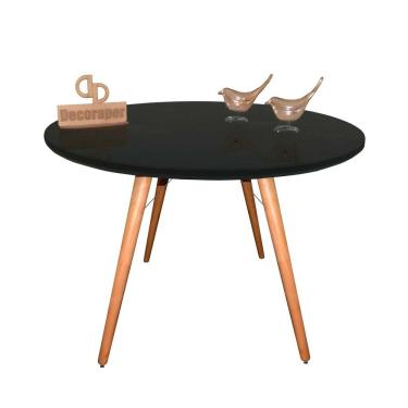 Imagem de Mesa Jantar Pés Palitos Tampo Redondo Vidro Laqueado 130cm Preto