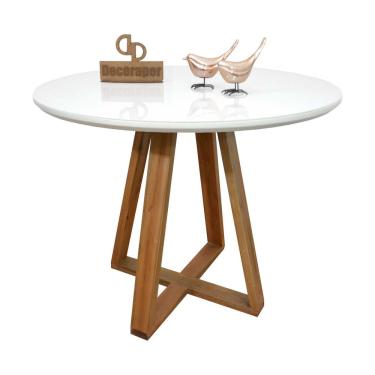 Imagem de Mesa Jantar Base X Tampo Redondo Laca Com Vidro 100cm Branco