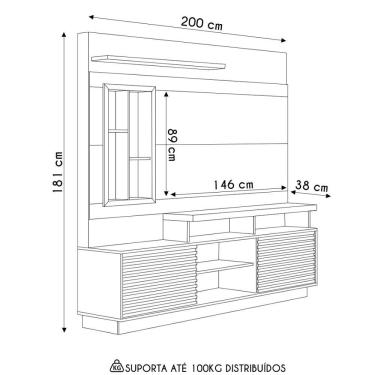 Imagem de Estante Painel Para Tv 60 Pol Com Led 200cm Dora L06 Jatobá-off White - Mpozenato