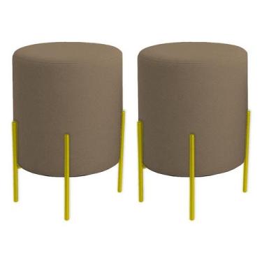 Imagem de Kit 2 Puffs Orgânicos Boucle Thor Com Pés De Ferro Dourado - 7 Decor, 