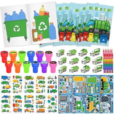 Imagem de Cinrobiye 72 peças de livros de colorir caminhão de lixo conjunto de lembrancinhas de festa de lixo enchimento de saco de presente caminhão suprimentos de festa de aniversário DIY adesivos de cena