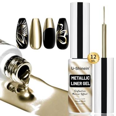 Imagem de U-Shinein Esmalte Em Gel Metálico 12Ml Com Efeito Cromado E Espelho 3D Para Unhas, Pintura Metálica, Pincel Fino, Removedor De Uv/Led, Bronze Dourado