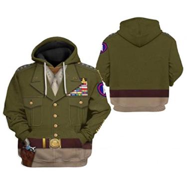 Imagem de Moletom com capuz histórico para crianças, uniforme de guerra revolucionária, estampa 3D, jaqueta do exército, fantasia de Halloween George Smith Patton, tamanho infantil PP