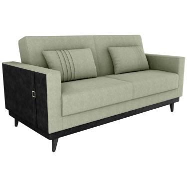 Imagem de Sofa Cama 2 Lugares 203 cm Boucle Oliva Corino Preto Milani Store