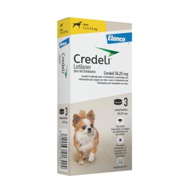 Imagem de Antipulgas e Carrapatos Elanco Credeli para Cães de 1,3 a 2,5Kg - 56,25 mg - 3 Comprimidos