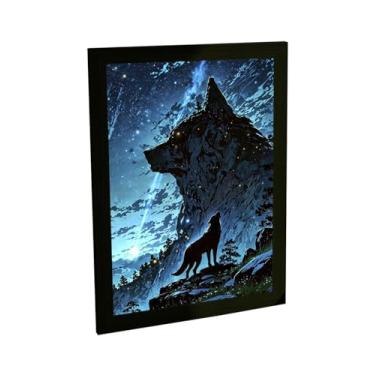 Imagem de Quadro Decorativo Lobo Montanha Luar Ilustração Desenho Decoração Poster Quarto Sala