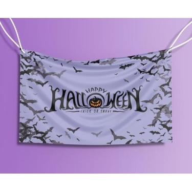 Imagem de Bandeira Decorativa Abóbora Happy Halloween 80cmx140cm Tecido Oxford 1