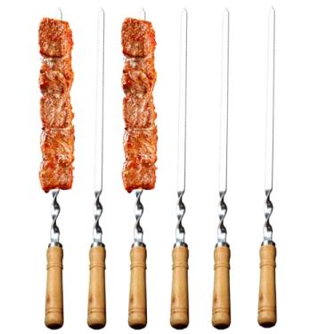 Imagem de Espetos para Grelhagem - Espetos Para Churrasco,6 Peças Reutilizáveis De Aço Inoxidável Longos E Planos Para Espetar Carne E Cozinhar Legumes Ao Ar Livre Para Camarão E