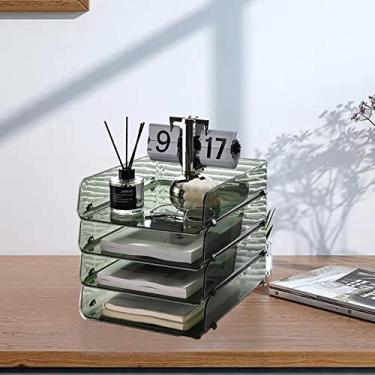 Imagem de aqxreight A4 Caixa de Armazenamento Plástico Empilhável Abertura Grande Arquivo de Mesa de Camada única para Office Transparent 26.5x33x7.5cm/10.4x13.0x3.0in (Verde 26.5x33x7.5cm/10.4x13.0x3.0in)