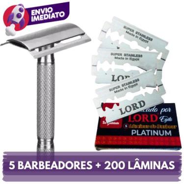 Imagem de Kit 05 Aparelho Barbeador Metal Clássico Manual Retrô Vintage E Lâmina