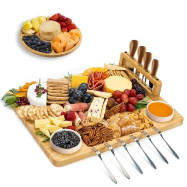 Imagem de LUMAI Kit Tábua Para Queijos e Frios com Petisqueira, Facas, Garfos, Potes e Bandeja de Bambu – Ideal Para Servir Aperitivos, Snacks e Montar Mesa de Frios Completa