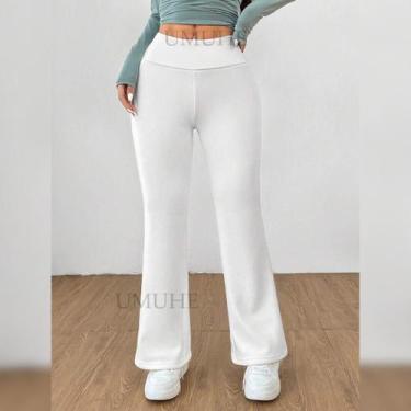 Imagem de Kit 2 Calças Flare Bailarina Branca Peluciada Flanelada Cintura Alta E