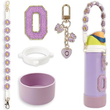 Imagem de Conjunto de monograma fofo de bota de silicone compatível com garrafa de água Owala 1,134 g - Acessórios perfeitos para Owala Tumbler, Owala Free Sip, Pink Owala, Black Owala, copo de café owala (roxo