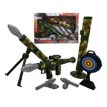 Imagem de Lançador Kit Morteiro Bazuca Exercito Lança Dardos Mísseis Alvo Com Lu