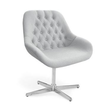 Imagem de Poltrona Base Giratória Alumínio Capitonê Pandora - Zari Decor, Linho 