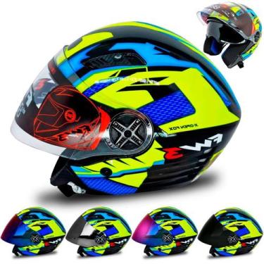 Imagem de Viseira Moto Aberto Várias Cores + Capacete Fw3 X Open Up Fox Amarelo 