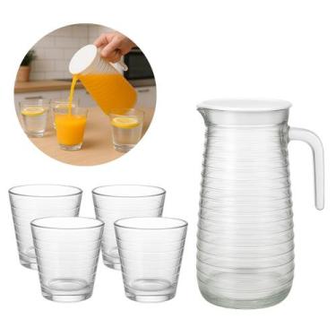 Imagem de Kit 1 Jarra Vidro Grosso Resistente 800ML E 4 Copos Transparente 220ml