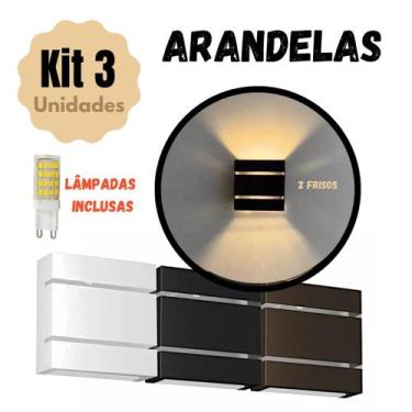 Imagem de Kit 3 Arandelas 2 Frisos com Lâmpadas LED G9  Facho Duplo Interno e Ex