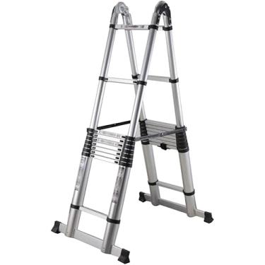 Imagem de Escada Telescópica Zcf Escada Telescópica Com Barra Estabilizadora Dupla, Uma Escada Telescópica Portátil De Alumínio Com Estrutura Para Escritório Doméstico Diy Builder, 3. 6m/11.8ft