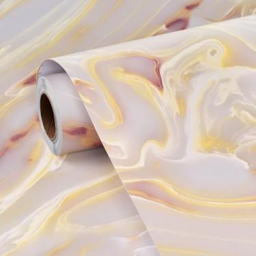 Imagem de FunStick Papel de contato de mármore rosa dourado de 61 x 508 cm, papel de contato de bancada para cozinha, papel de parede impermeável, autoadesivo, papel de parede de mármore rosa para banheiro