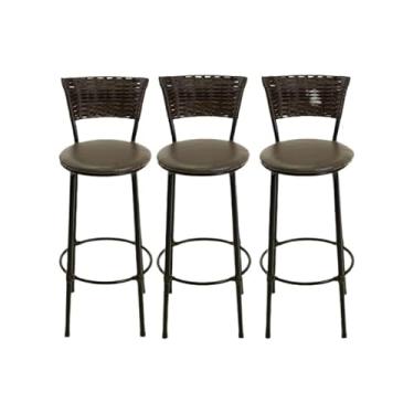 Imagem de kit 3 banquetas alta junco argila marrom escuro cozinha bancada balcão bares área gourmet (3.bq.alta.argila/marrom)