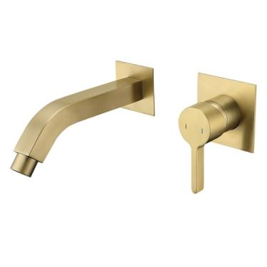 Imagem de Dalang Torneira de montagem na parede torneira de pia de banheiro ouro escovado, alça única e corpo de válvula